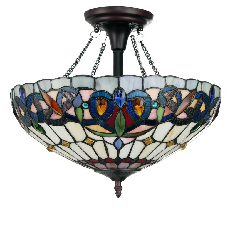 Tiffany-Style Victorian Design 2-light Dark Bronze Semi-Flush Mount