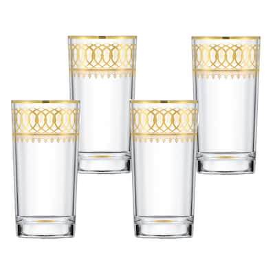 Lorren Home Trends Gold Embellished High Ball with Gold Rings, Set of 4