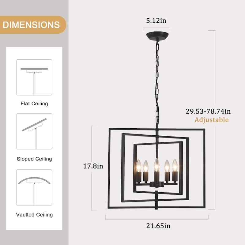 21.65inch 5 Lights Modern Chandelier with Metal Frame 360 Degree Adjustable for Different Rooms