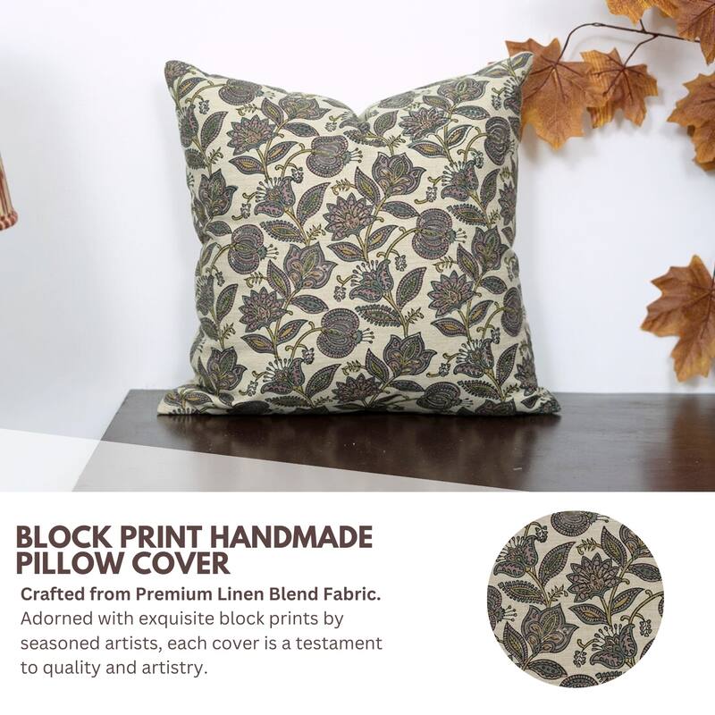Fabdivine Floral Throw Fall Summer Décor Pink Pillow Cover Handmade Linen, for Farmhouse Guest Room or Couch, Custard Apple