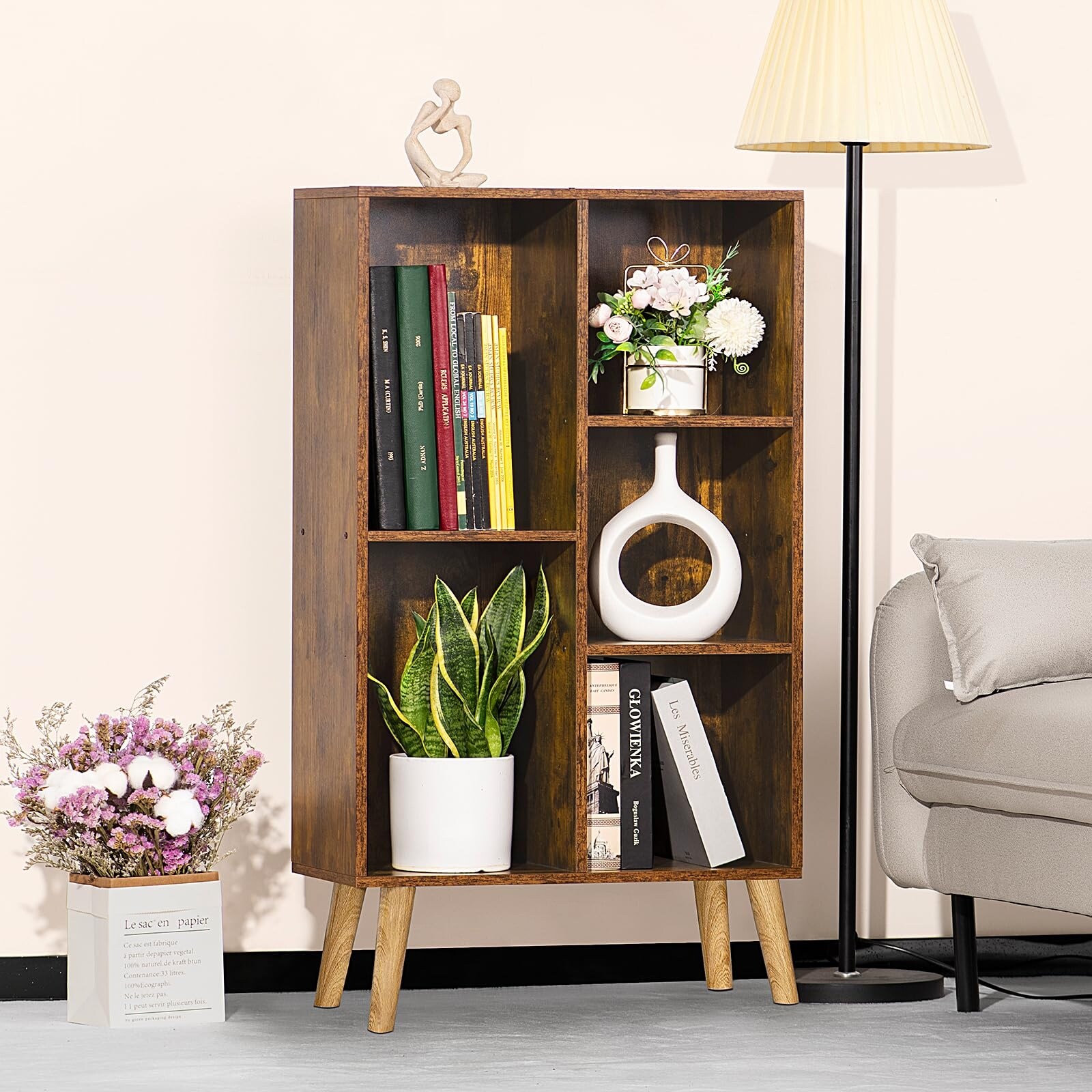 5 Cube Bookshelf 3 Tier Mid Century Bookcase w Legs Wood Bookshelves Storage Organizer Shelf Bed Bath Beyond 42348221