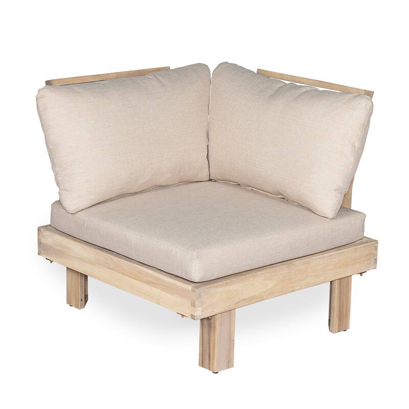 Christopher Knight Home - Topia Mid-Century Outdoor Sectional Sofa Set with Coffee Table and Water-Resistant Cushions - Light White - 5 Piece