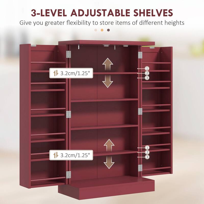 41" Freestanding Kitchen Pantry Storage Cabinet with Double Doors, 5-Tier Shelving, and Adjustable Shelves