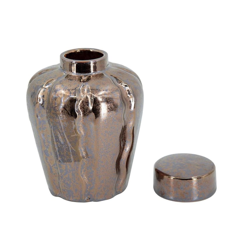 Set of Three Bronze And Silver Ceramic Urn Ginger Jars - 18.40