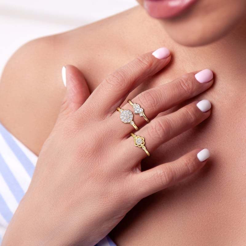 Miadora 3/8ct TW Diamond Heart Flower Rings 3-Piece Set Yellow Silver