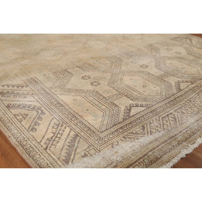 Hand Knotted Oriental 100% Wool Carpet Traditional Geometric Brown Hamedan Area Rug - 9' 7'' X 5' 5''