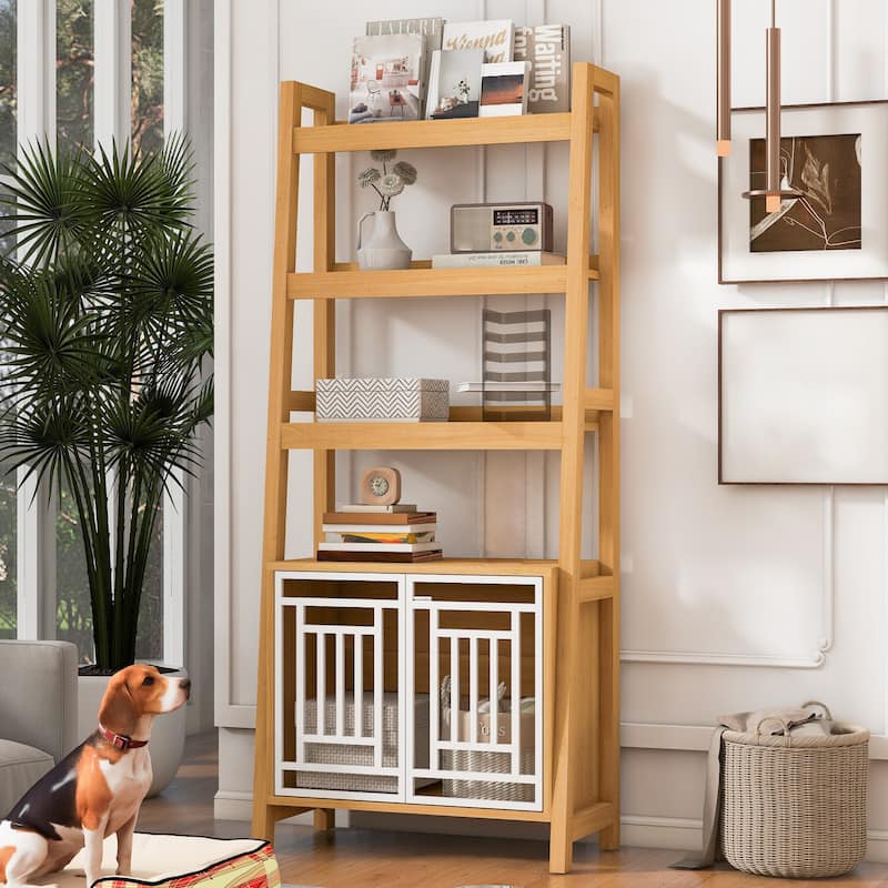 Photo inspiration: Visual Reference: Ladder Bookshelf With Pet Crate 76 Tall Storage Bookcase With
