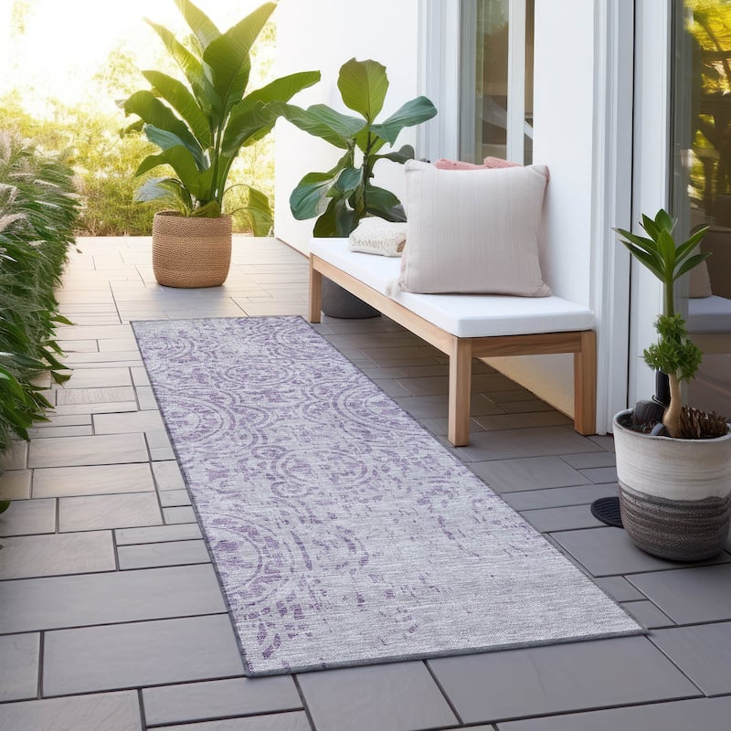 Machine Washable Indoor/ Outdoor Chantille Vintage Suzani Rug - Lavender - 2'3" x 7'6"