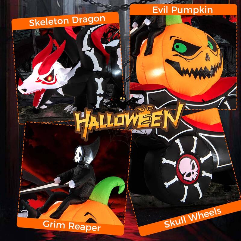 Costway 9 FT Long Halloween Inflatable Decoration Grim Reaper Driving - See Details