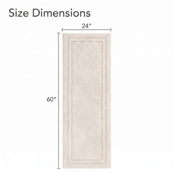 dimension image slide 11 of 13, Superior Solid Bordered Cotton Washable Non-Slip Bath Rug Runner or Rug Set