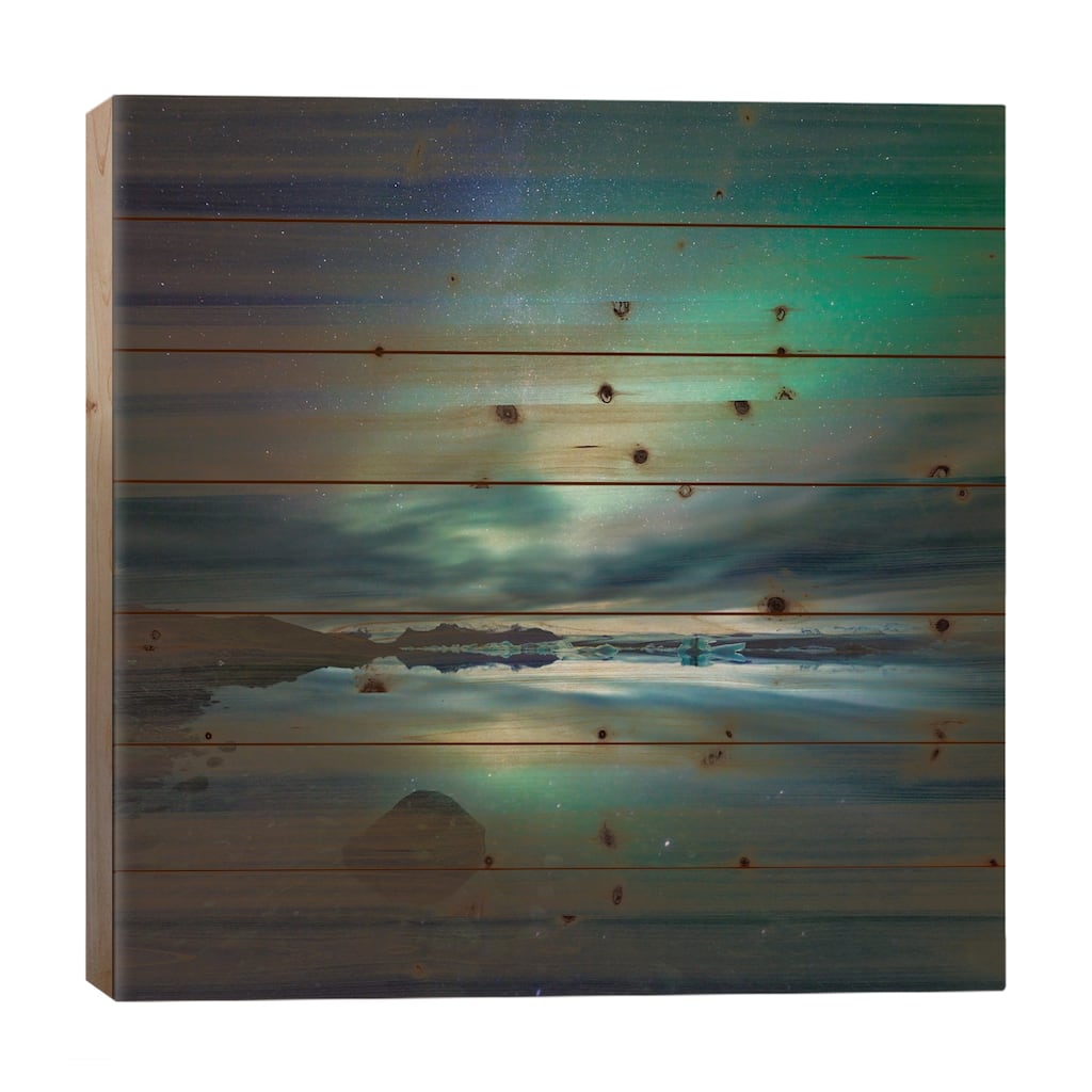 Aurora Borealis (Northern Lights) Over Glacial Lagoon, Iceland Print On Wood by Matteo Colombo - Multi-Color
