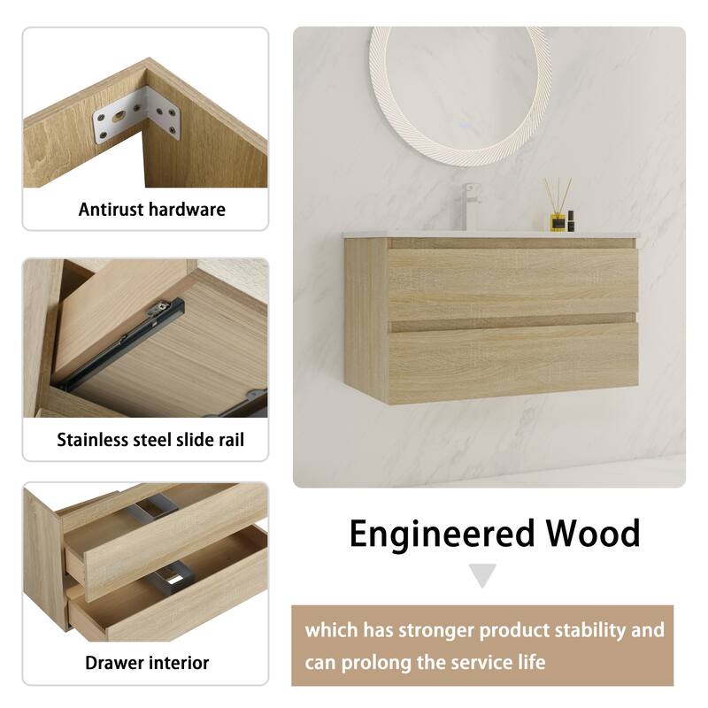 BNK 24"/30"/36'' Single Sink Bathroom Vanity with Two Soft Close Drawers