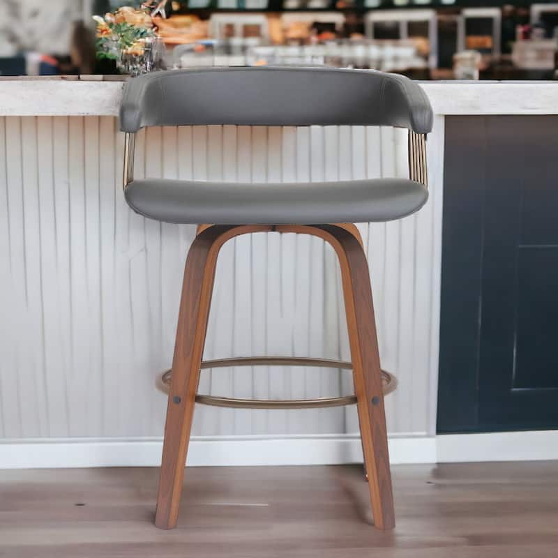 Modern Faux Leather Swivel Bar Stool with Full Back and Bucket Seat - Grey-Brown-31-Inch