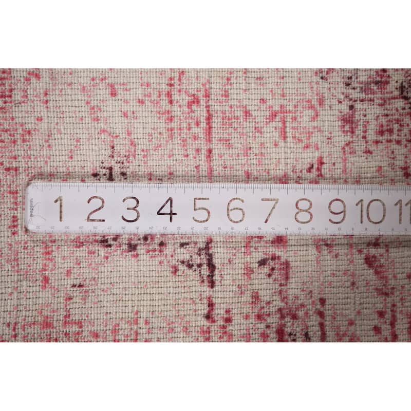 All-Over Modern Pink Abstract Indian Area Rug Hand-Knotted Wool Carpet - 5'11"x 8'11"
