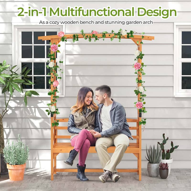 Costway 6.5 FT Tall Patio Garden Arbor with Pergola 2-Seat Bench - See Details