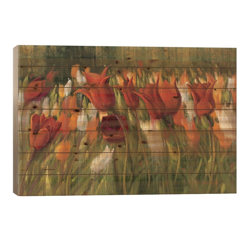 Tipsy Tulips Print On Wood by Shirley Novak - Multi-Color - 26x40x1.5