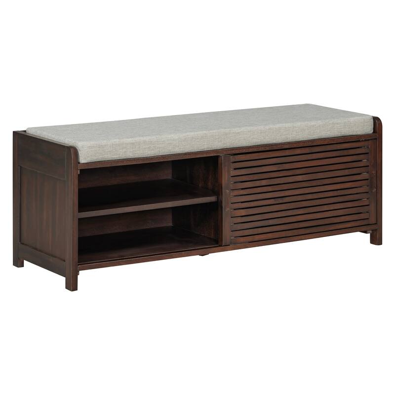 Shoe Storage Bench Entryway Bench with Cushion, Sliding Door