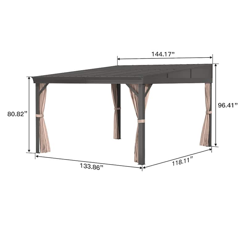 10x12ft Wall-Mounted Aluminum Patio Gazebo with Galvanized Steel Roof
