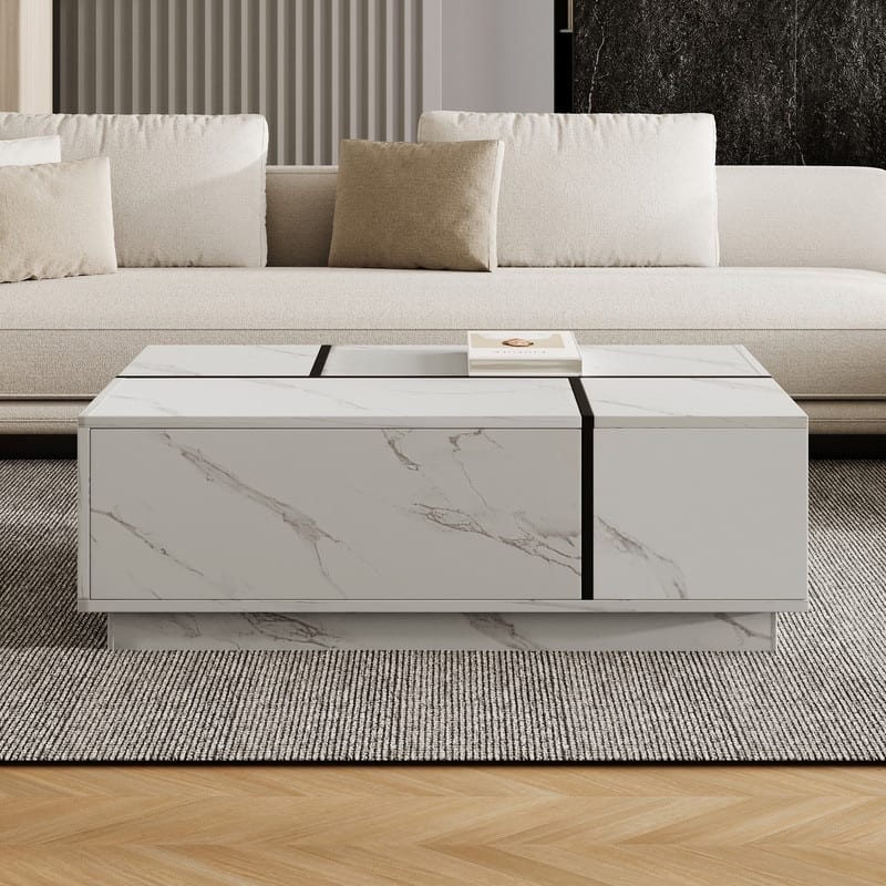 Rectangular Sliding Top Coffee Table with 2 Drawers and 2 Hidden Storage for Living Room 47.2"
