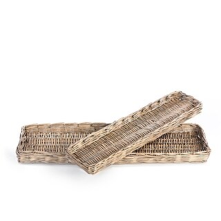 Rattan Woven Bread Trays, Set of 2 - 33"L x 9.75"W x 2.5"H