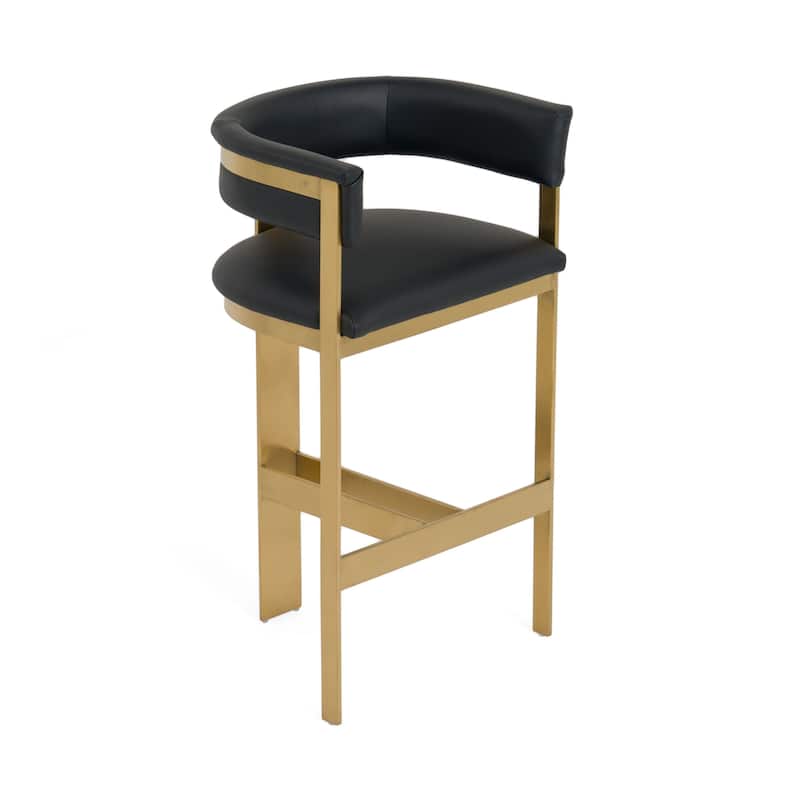 Cid Willow Barstool Chair, Black Faux Leather, Gold Metal Three Leg Base