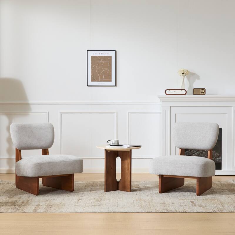 Lounge Armless Accent Chair with Wood Frame, Set of 2
