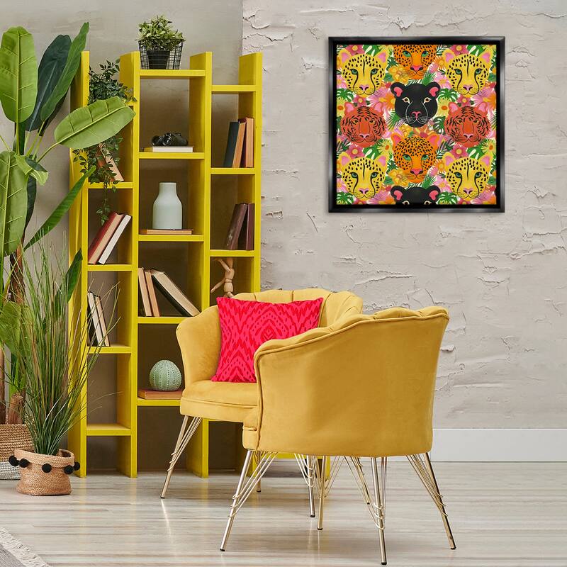 Stupell Jungle Cats Wildlife Pattern Framed Floater Canvas Wall Art Design By Carrie Cantwell