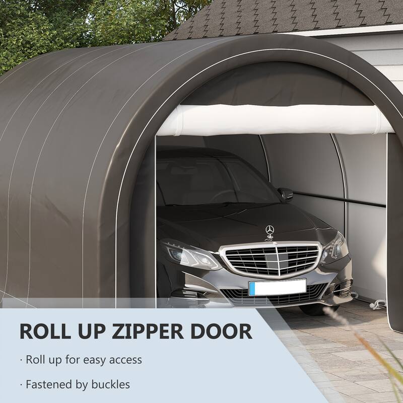 Outsunny 16' x 10' Carport, Heavy Duty Portable Garage / Storage Tent with Large Zippered Door, Anti-UV PE Canopy Cover
