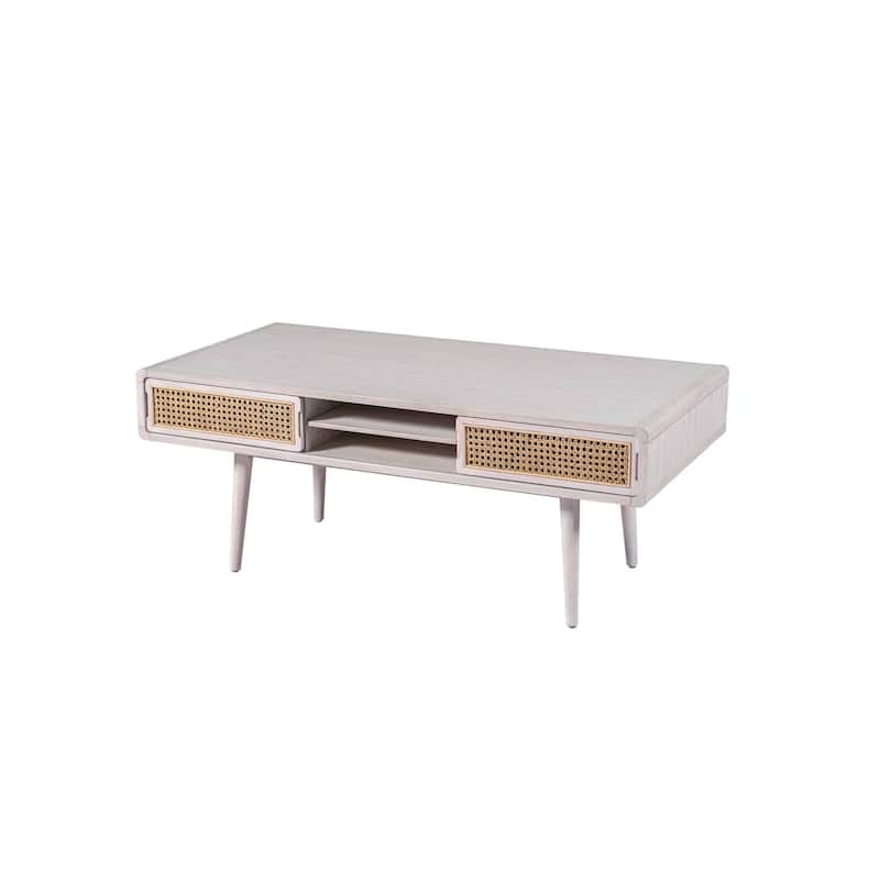 Cambria Wood and Cane Rectangular Coffee Table