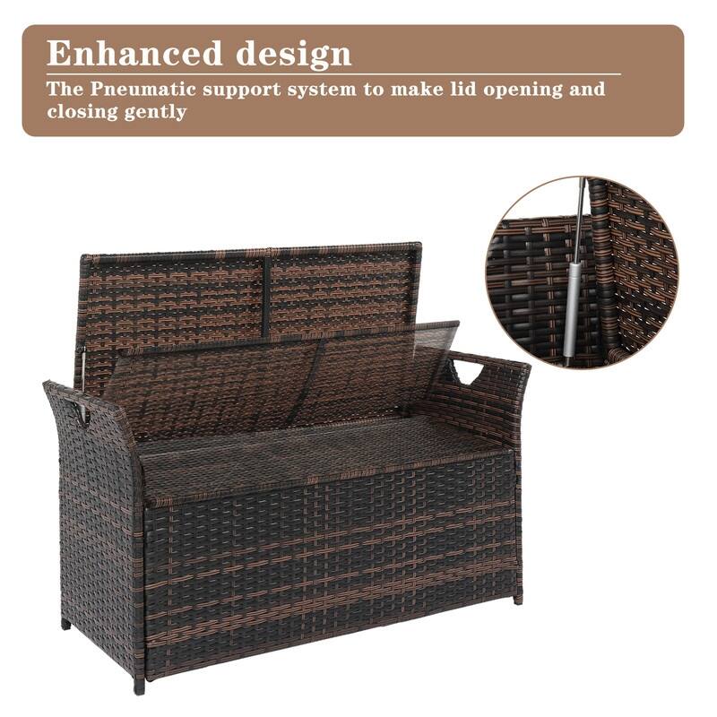33 Gal. Patio PE Wicker Storage Bench with Cushion