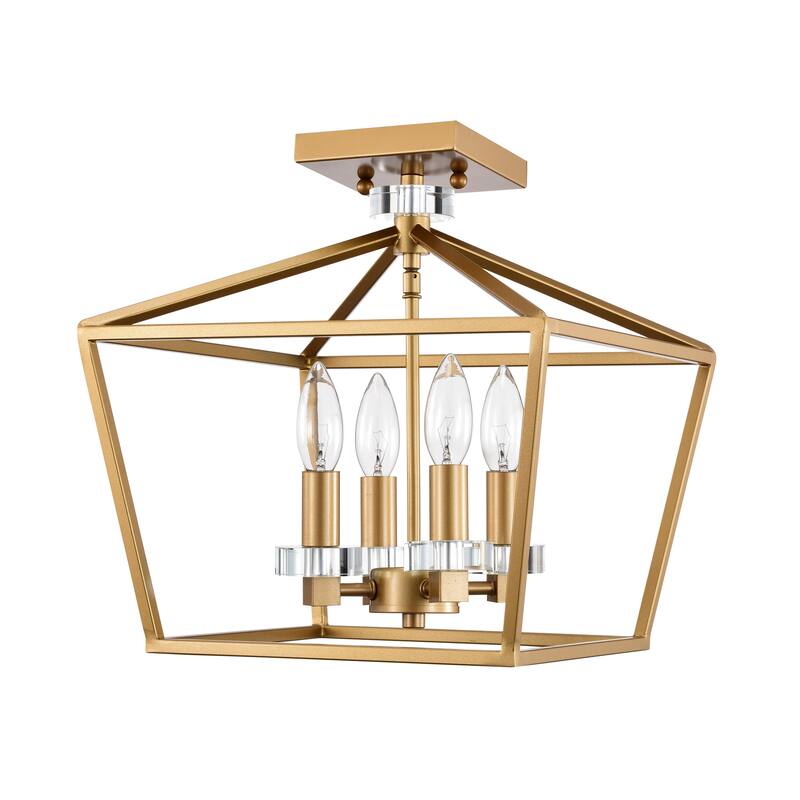 13" Persixa Matte Gold Cage Semi Flushmount Ceiling Lamp