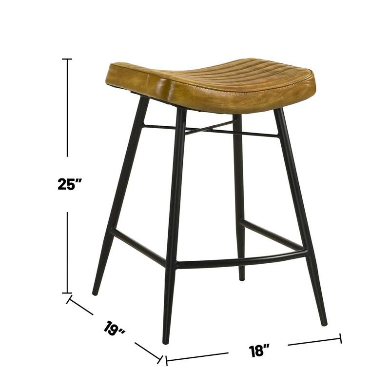Set of 2 Leather Upholstered Saddle Seat Bar Stools