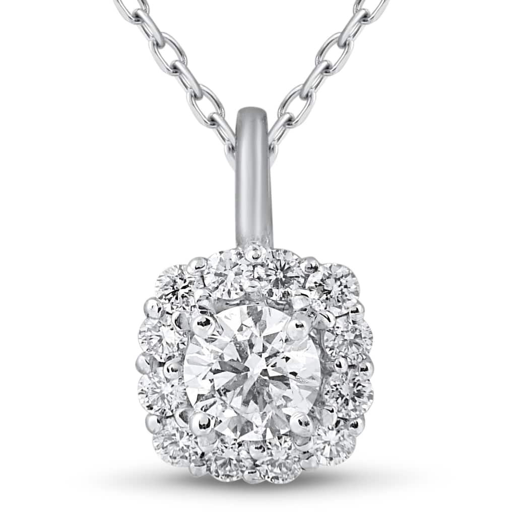 5/8ct Cushion Halo Diamond Pendant White Gold & 18" Chain
