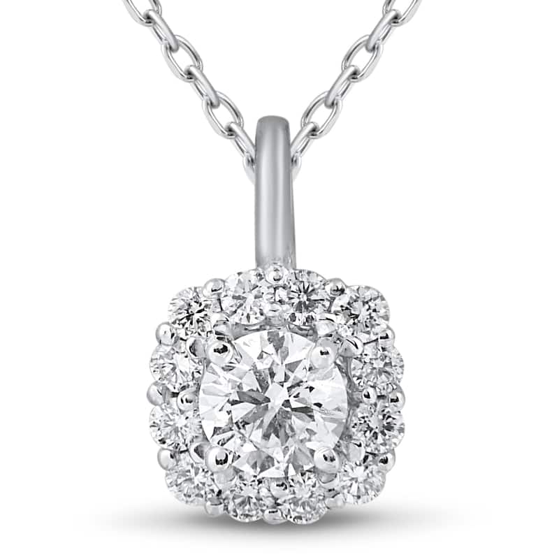 Bliss Diamond 5/8ct Cushion Halo Diamond Pendant White Gold & 18" Chain - White - 18 Inch