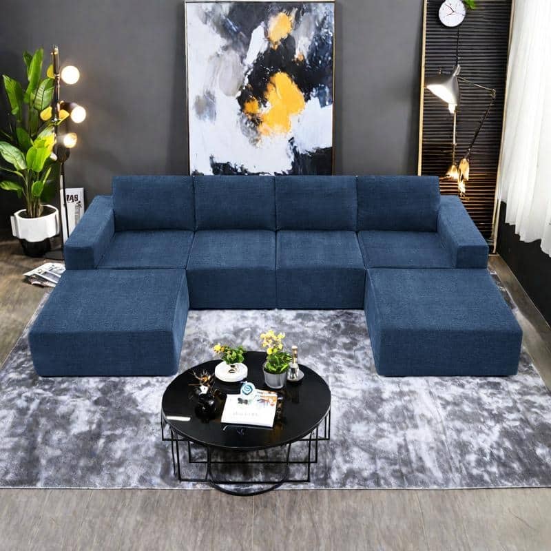 110" Chenille U-Shaped Sectional Sofa with Ottomans, Deep Seat & No Assembly Required - Modular Cloud Couch