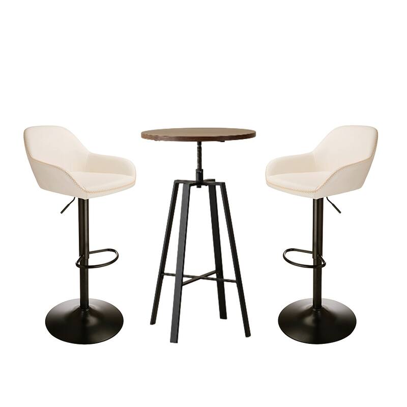Glitzhome Set of 3 Height Adjustable Swivel Pub Table Bar Stools Set for Kitchen Dining