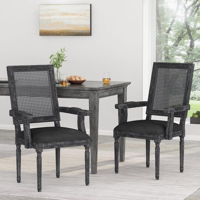 Maria Wood and Cane Upholstered Dining Chair by Christopher Knight Home - 23.75" L x 23.75" W x 39.75" H - Set of 2 - Black + Gray