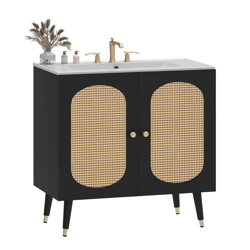 36" Rattan Boho Bathroom Vanity with Sink