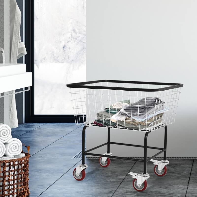 Commercial-Grade 4.5 Bushel Wire Laundry Basket Cart with Wheels