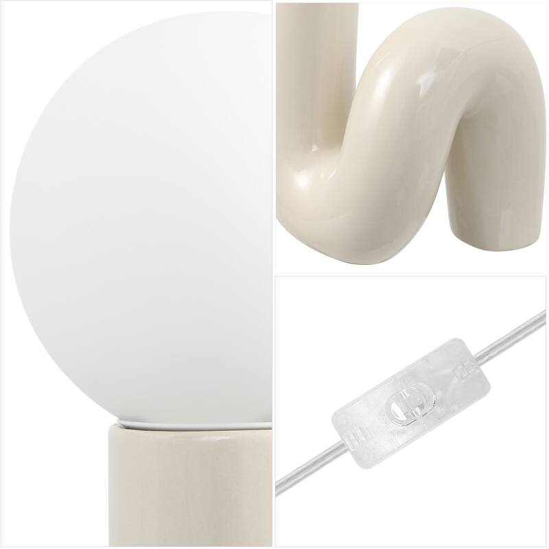 Katya 18" Scandinavian Minimalist Ceramic Spiral Tube LED Table Lamp, by JONATHAN Y