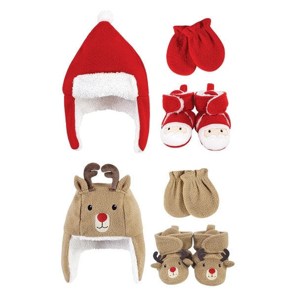 slide 1 of 1, Hudson Baby 6Pc Trapper Hat, Mitten and Bootie Set, Santa Reindeer 0-6 Months - Santa Reindeer