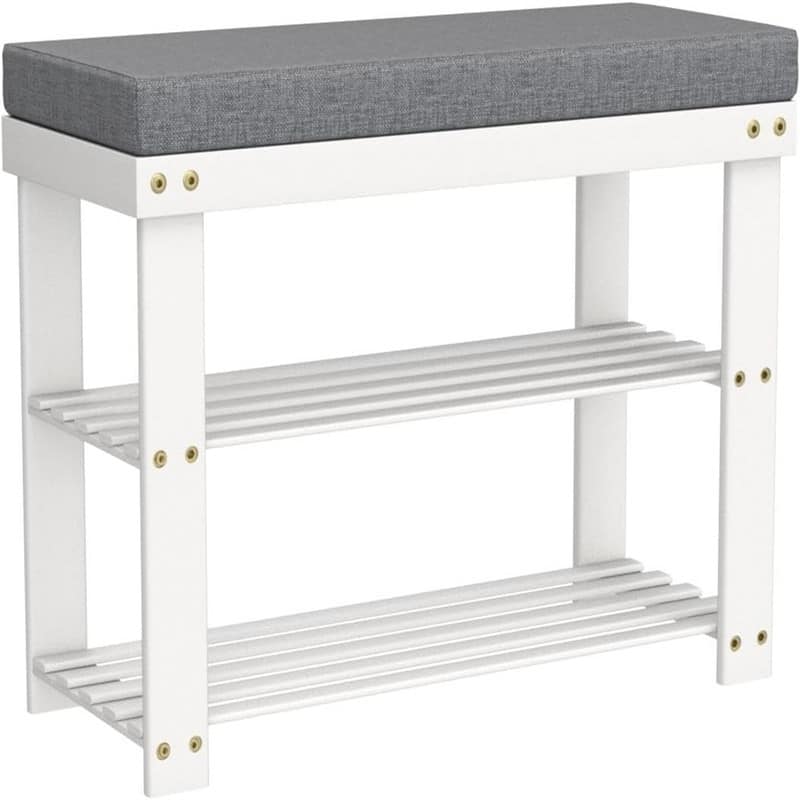 Shoe Rack for Entryway Bamboo Shoe Bench Seat with Cushion - 11.8"D x 28"W x 17.7"H