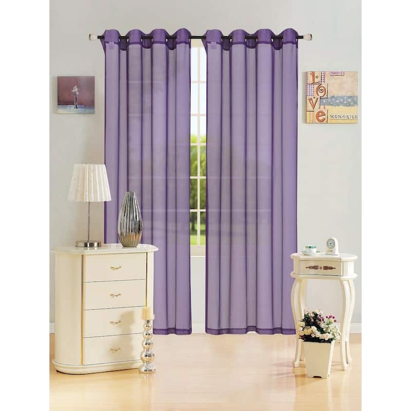 Leah Solid Sheer Curtain Single Panel, Grommet Top, Light Filtering 55"x84" - 55x84 - Purple
