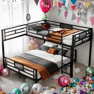 Metal Twin over Full L-shaped Bunk Bed With Safety Guaranteed