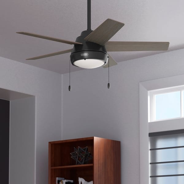 slide 2 of 19, Hunter 44" Burroughs Ceiling Fan with LED Light, Pull Chain Matte Black