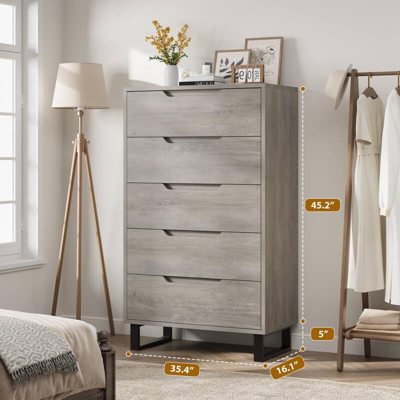 5 Dresser for Bedroom, 50" Tall Dresser, Freestanding Vertical Drawer with Storage, Wooden Closet Chest Storage