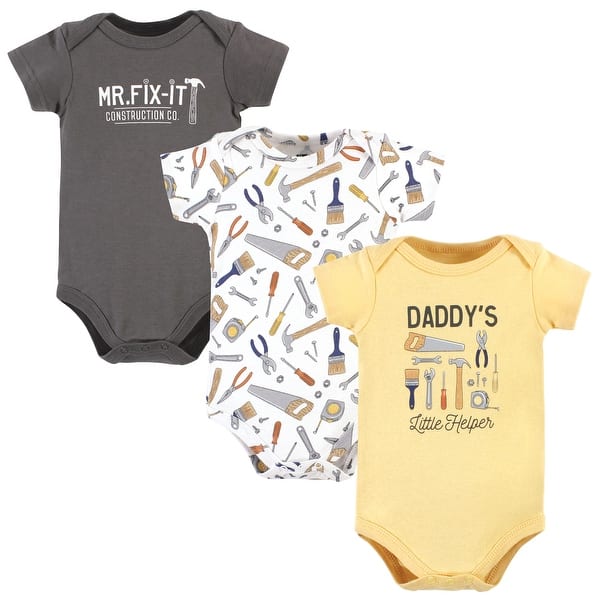 slide 1 of 1, Hudson Baby Infant Boy Cotton Bodysuits, Construction Work Preemie - Construction Work 3 Pack