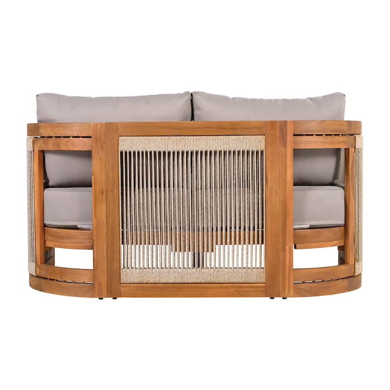 4-Piece Patio Seating Group w/ 2 Chairs, Loveseat & Table Premium Acacia Wood Outdoor Furniture Set