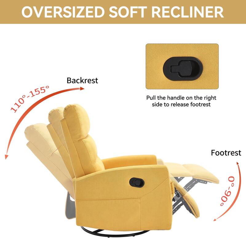 Manual Recliner Chair with Rocker and Swivel, Breathable Fabric Reclining Chair, Recliners for Small Spaces