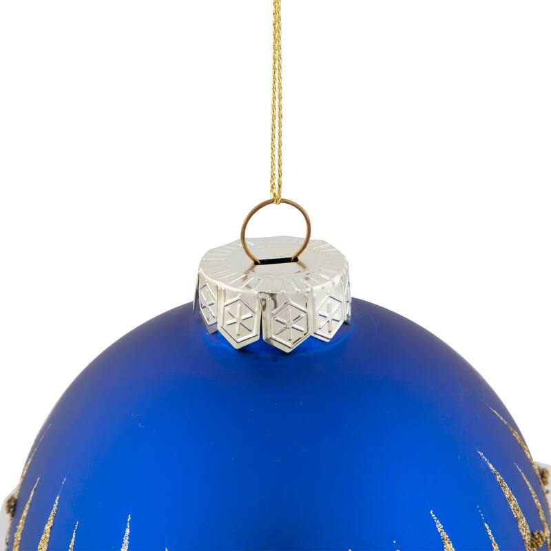 4" Blue and Gold Glitter Glass Ball Christmas Ornament